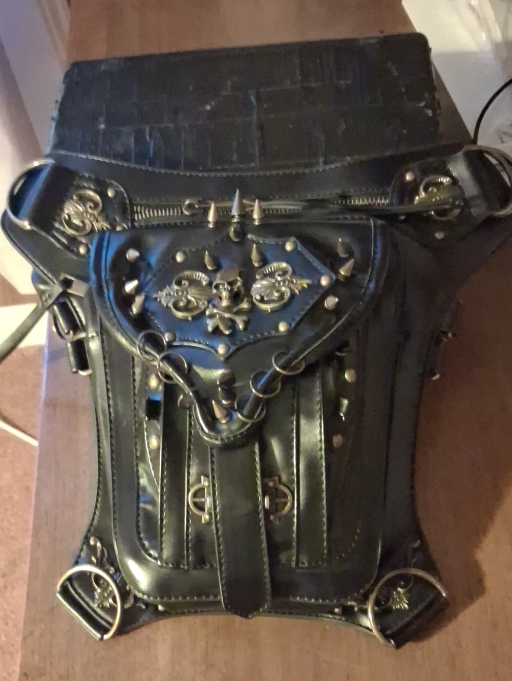 Black Studded Gothic Leather Men’s Belt Bag